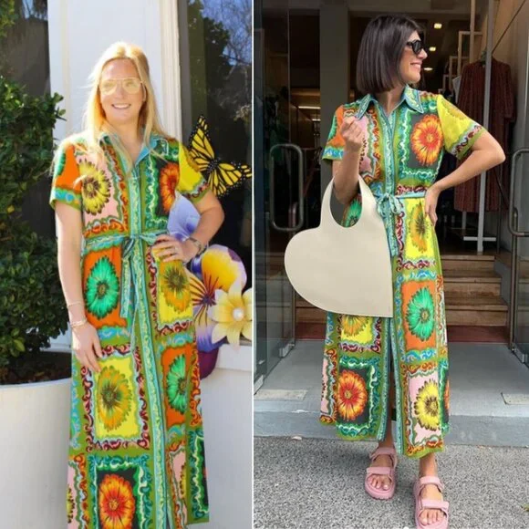 Alemais Disco Daisy Green Yellow Floral Belted Maxi Shirtdress Size AU 8 US 4 - Picture 1 of 16